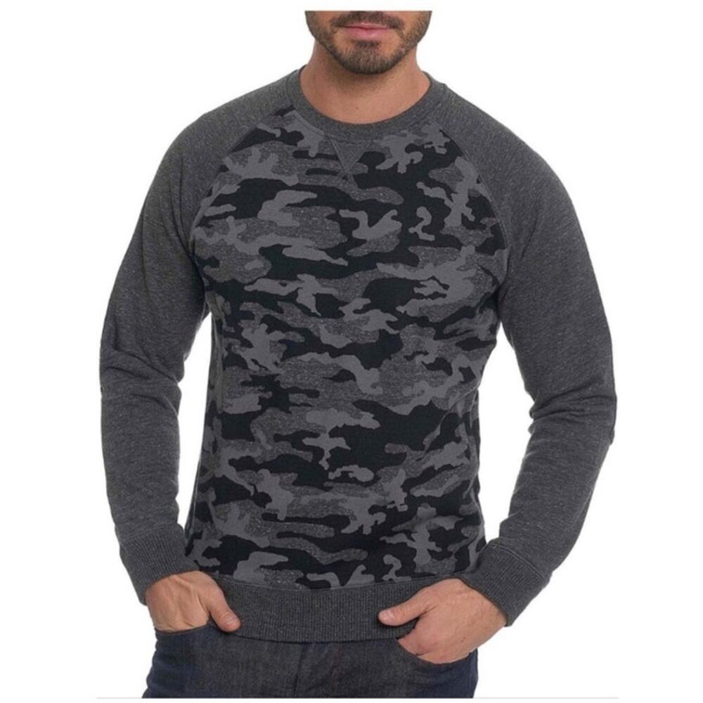 Robert Graham Men's Mooers Camo Raglan Sleeve T-Shirt Charcoal Gray Size Large